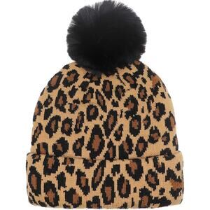 Winter Hat Leopard Print Unisex Cuffed Beanie Thick Knitted Warm Ski Cap